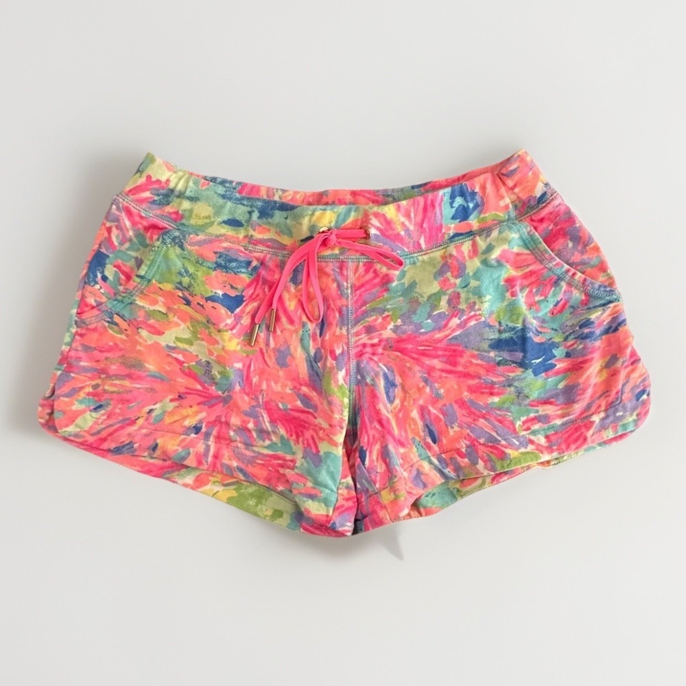 Lilly Pulitzer Terry Knit Dolphin Hem Shorts Pink Multicolor Tropical Lounge S